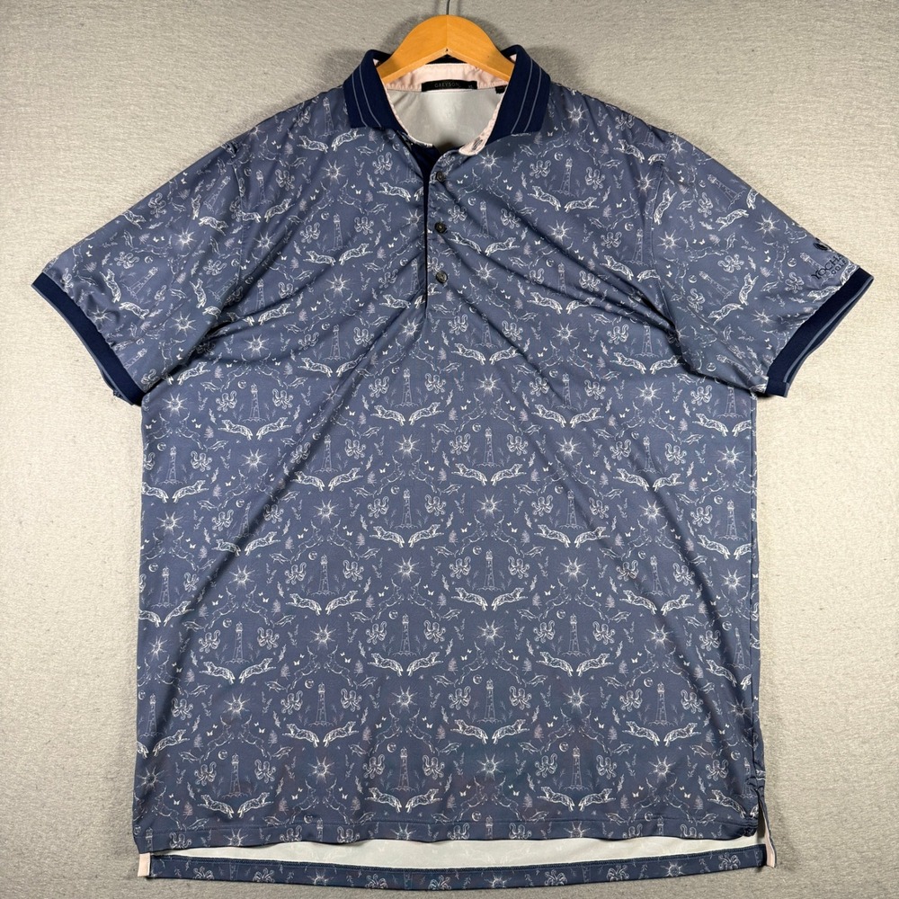 Greyson Mens‎ XL Blue Nautical Print Polo Yocha Dehe Golf Club Performance Shirt